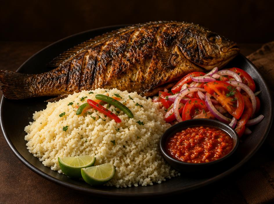 Attiéké with Grilled Tilapia — illustrative visual